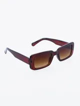 Lentes de sol rectangulares con montura de acetato color marrón y lentes degradadas en marrón.