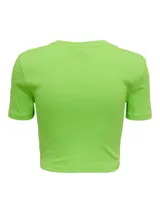 Top corto color verde lima, de manga corta y cuello redondo.