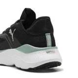 Championes Puma Softride Mayve Wns, color negro con logo blanco y detalles en verde agua.