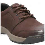 Zapato acordonado de cuero color marrón chocolate, con cuello acolchado y suela de goma color beige.