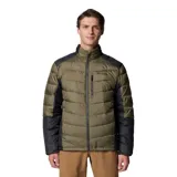 Campera puffer Columbia color verde militar con paneles laterales y cuello en negro. Cuenta con cierre frontal completo, bolsillos laterales con cierre y logo de la marca bordado en el pecho.