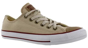 Championes Converse All Star Star Linen Ox, color beige con suela blanca y detalles en marrón.