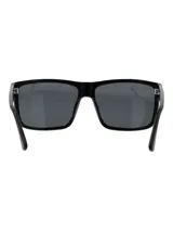 Lentes de sol rectangulares RKF Milan para hombre, con montura de acetato negra y cristales grises.