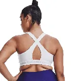 Top deportivo Under Armour Crossback Mid Bra, color blanco, ideal para entrenamientos de impacto medio como gym, ciclismo o clases de fitness.