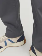 Pantalón chino gris oscuro con cierre de cremallera.