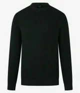 Suéter masculino de malla de viscosa y poliamida color gris claro, con textura de cuadros grid, cuello redondo y mangas largas.