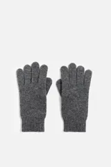 Guantes de punto color gris confeccionados en lana y cashmere con terminación en rib.
