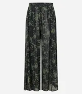 Pantalón de playa largo de crepé con estampado de palmeras y cintura elástica.