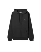 Buzo hoodie negro de la marca Obey, con capucha ajustable con cordón, bolsillo tipo canguro y logo de la marca bordado en blanco en el pecho y en la capucha.