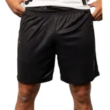 Short deportivo negro de poliéster con cintura elástica ajustable con cordón.
