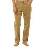 Pantalón largo de pana color mostaza, corte recto, con bolsillos laterales y traseros.