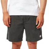 Bermuda de pana color negro, corte recto, con cintura elástica y largo a la rodilla.