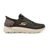 Championes Skechers Hands Free Slip-ins Go Walk Flex New World para hombre, color negro con detalles en gris y logo en rojo.