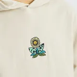 Canguro beige con diseño bordado en el pecho, de corte estándar y capucha.