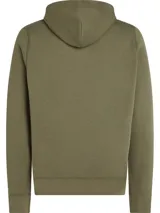 Buzo verde militar de Tommy Hilfiger con capucha ajustable con cordones y bolsillo tipo canguro. Estampado frontal con el logo de la marca y la inscripción 'New York Est. 1985'.