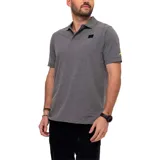 Remera tipo polo color petróleo con cuello de punto acanalado, puños de manga de punto plano y parche de silicona con el logo de Cat en el lado izquierdo del pecho.