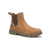 Bota Caterpillar Practitioner color marrón, de cuero, con elástico lateral, logo de la marca en el lateral y suela de goma.