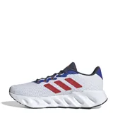 Championes deportivos de hombre, con parte superior blanca y detalles en azul y rojo, diseñados para running.