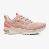 Zapatillas de running para mujer en color rosa claro con detalles en blanco y coral, diseño ligero y transpirable.