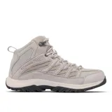 Bota de trekking de caña media Columbia Crestwood Mid Waterproof, color gris con detalles en rojo. Capellada de cuero, malla y cincha, con tecnología impermeable Omni-Tech.