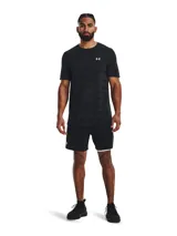Short deportivo Under Armour modelo Vanish Woven 2in1 para hombre, color gris con calza interior negra. Confeccionado en tejido ligero, duradero y transpirable de secado rápido.