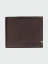 Billetera de cuero color marrón oscuro, marca Longchamp, modelo Sur Seine.