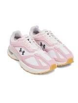 Zapatillas urbanas Under Armour HOVR Apparition unisex, color blanco con detalles en rosa y logo en negro.