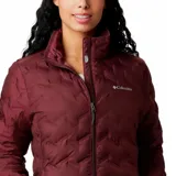 Campera Columbia Delta Ridge Down para mujer, color azul marino, con forro térmico reflectante Omni-Heat™, confección con sellado del calor, tejido repelente al agua, aislamiento de plumón de 650 cuins, pasamontañas, ribetes en los puños y el dobladillo, protector de mentón y bolsillos laterales con cremalleras.