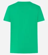 Blusa básica de algodón color tostado, de manga corta con dobladillo y nudo frontal.