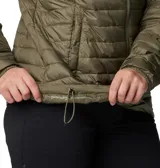 Campera puffer Columbia Silver Falls II Hood color azul marino, con capucha, cierre frontal completo, bolsillos laterales con cierre y puños elásticos. Confeccionada con tecnología Omni-Shield que repele la humedad y Thermarator que mantiene el calor.