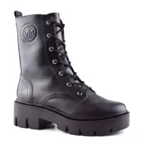 Bota de caña media color marrón, con cordones negros y suela de plataforma track.