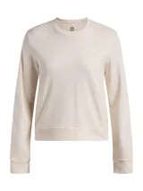 Buzo Under Armour de cuello redondo, color gris claro, con logo pequeño estampado en el pecho. Confeccionado en tejido Terry, ideal para usar antes o después del entrenamiento.