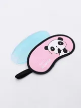 Antifaz de gel rosado con estampado de oso panda y texto "Hello! Summer".