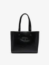 Bolso shopper negro de poliuretano con logo ovalado de Diesel en relieve.