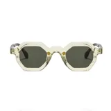 Lentes de sol unisex con marco octogonal transparente y lentes verdes. Fabricados con plástico reciclado.