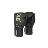 Guantes de boxeo Everlast Elite 2, color negro con detalles dorados y logo Everlast en dorado.