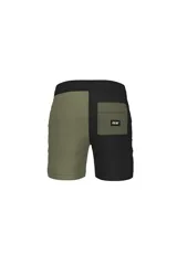 Short de baño negro y lila con cintura elástica ajustable con cordón.