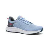 Championes grises con detalles en celeste, con suela blanca y tecnología memory foam.