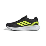 Championes Adidas Runfalcon 5 negros con detalles en amarillo flúor y suela blanca con tecnología Cloudfoam.