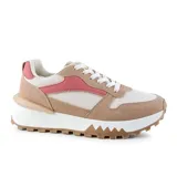 Championes Korium Astro de mujer, color beige con detalles en rosa y blanco.