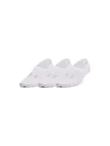 Pack de tres pares de medias invisibles Under Armour Breathe Lite Ultra, color blanco con logo en gris.