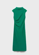 Vestido midi evasé negro, sin mangas y cuello Perkins.
