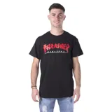 Remera negra de manga corta con estampado frontal del logo de Thrasher con la imagen de Godzilla.