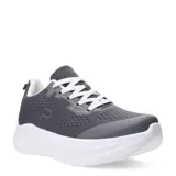 Championes grises de tela con suela blanca y cordones blancos.