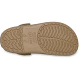 Zuecos Crocs Crocband™ color blanco hueso con una franja verde en la suela.