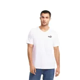 Remera Puma de hombre, color blanco, de corte clásico y cuello en V. Presenta logo de la marca bordado en el pecho.