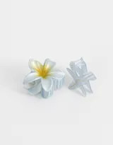 Set de dos broches para el pelo con forma de flor hawaiana y estrella de mar, color beige.