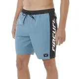 Short de baño Rip Curl Sideways color celeste con cintura elástica negra y cordón ajustable.