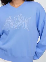 Buzo deportivo celeste con logo de la marca Gap en color blanco con diseño floral.