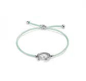 Pulsera de hilo verde azulado con perla shell y herrajes bañados en plata de ley.